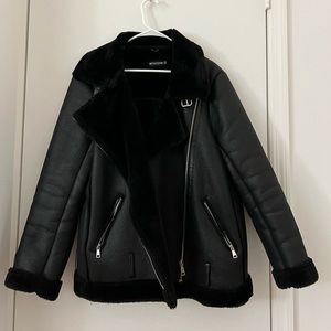 Faux Fur and Faux Leather Oversized Jacket